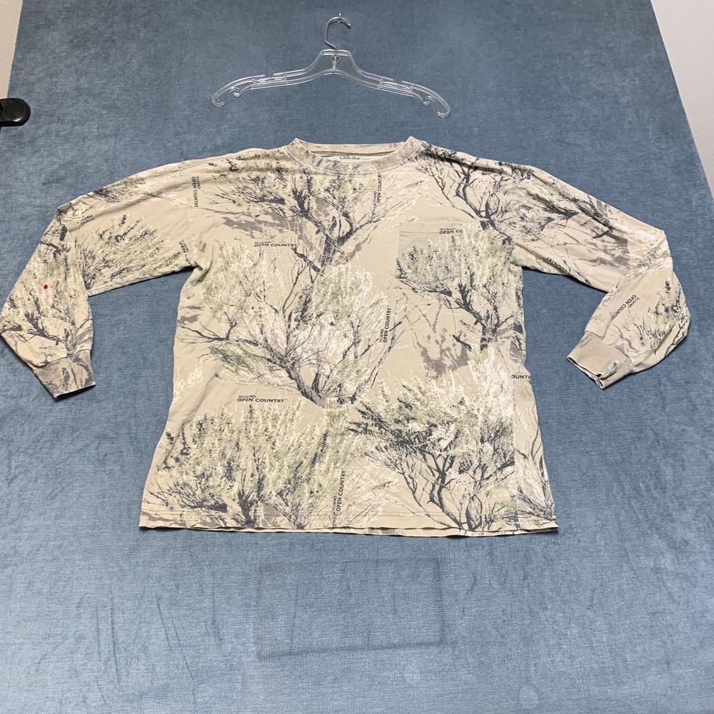 Cabela's Open Country Long Sleeve Shirt Mens Large Beige Camo Hunting Pullover